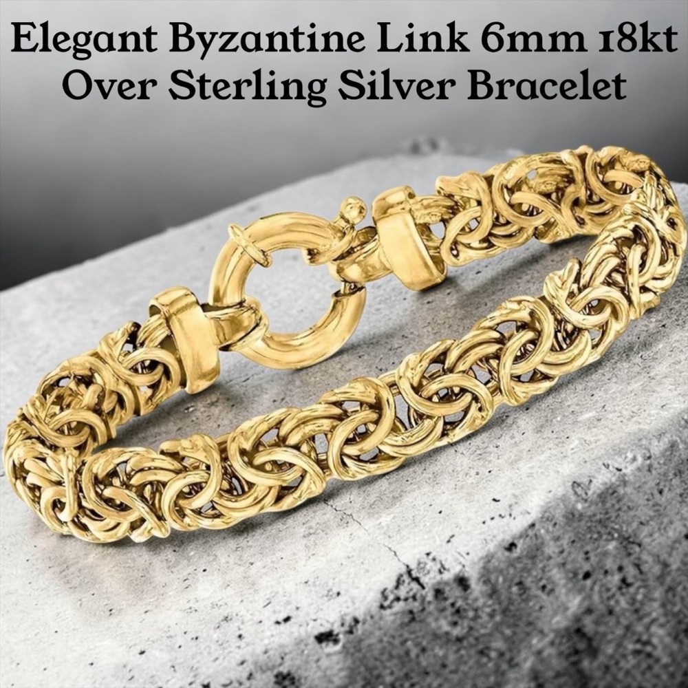 Elegant Byzantine Link 6mm 18kt Over Sterling Silver Bracelet